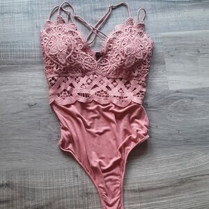 Elegant Pink Lace Bodysuit